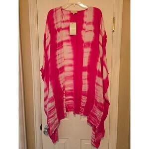 O/S EE:SOME Fuchsia White Tye Dye Ruana Kimono Coverup